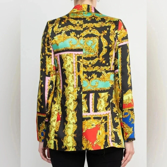 INDUSTRY Notched Collar One Button Closure Long Sleeve Multi Print Blazer - Picture 3 of 5